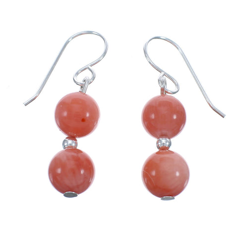 Sterling Silver Pink Coral Bead Hook Dangle Earrings AX124721